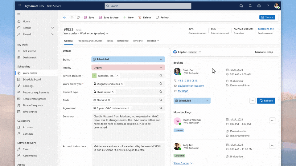 Word order management with AI in Dynamics field services