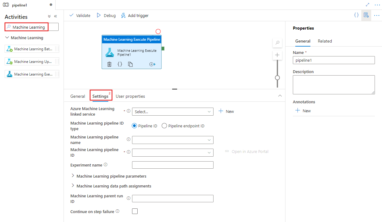 Azure machine-learning-execute-pipeline-activity
